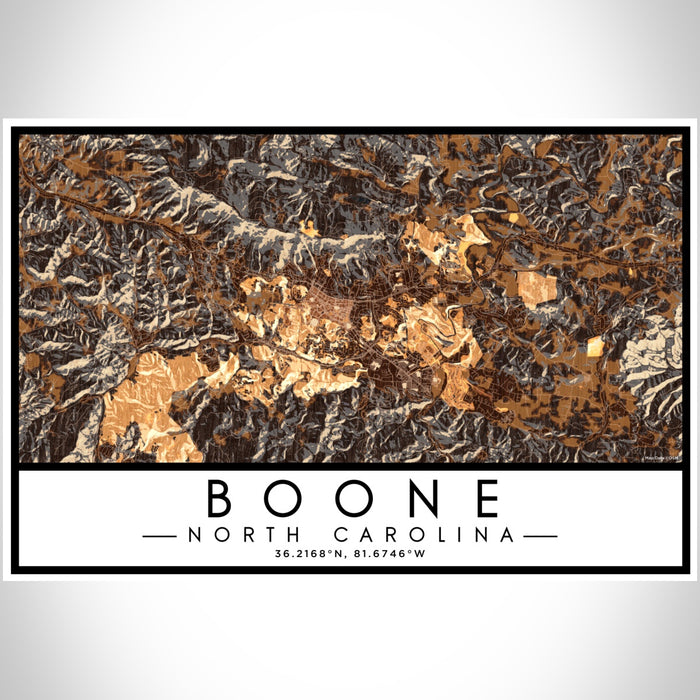 Boone North Carolina Map Print Landscape Orientation in Ember Style With Shaded Background