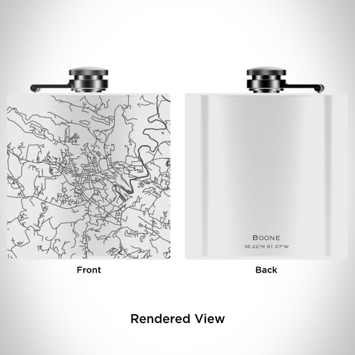 Rendered View of Boone North Carolina Map Engraving on 6oz Stainless Steel Flask in White