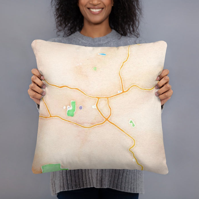 Person holding 18x18 Custom Boone North Carolina Map Throw Pillow in Watercolor