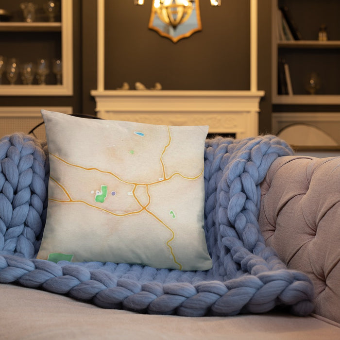 Custom Boone North Carolina Map Throw Pillow in Watercolor on Cream Colored Couch