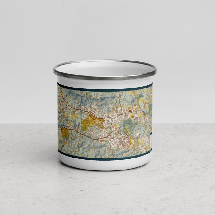 Front View Custom Boone North Carolina Map Enamel Mug in Woodblock