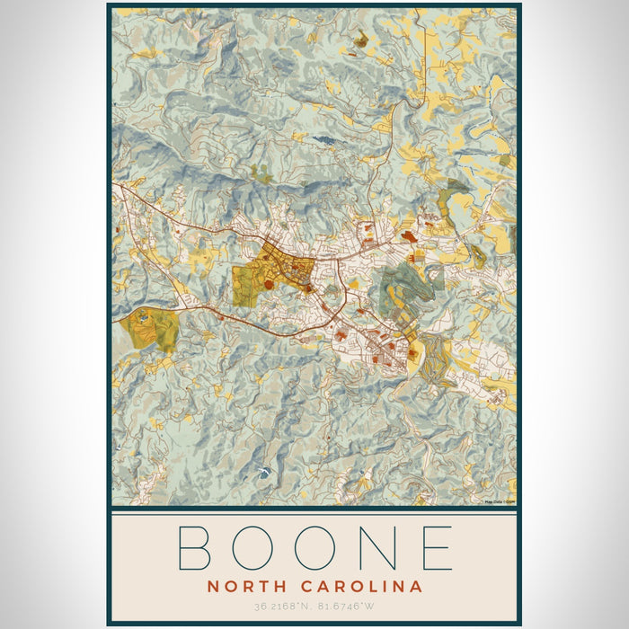 Boone North Carolina Map Print Portrait Orientation in Woodblock Style With Shaded Background