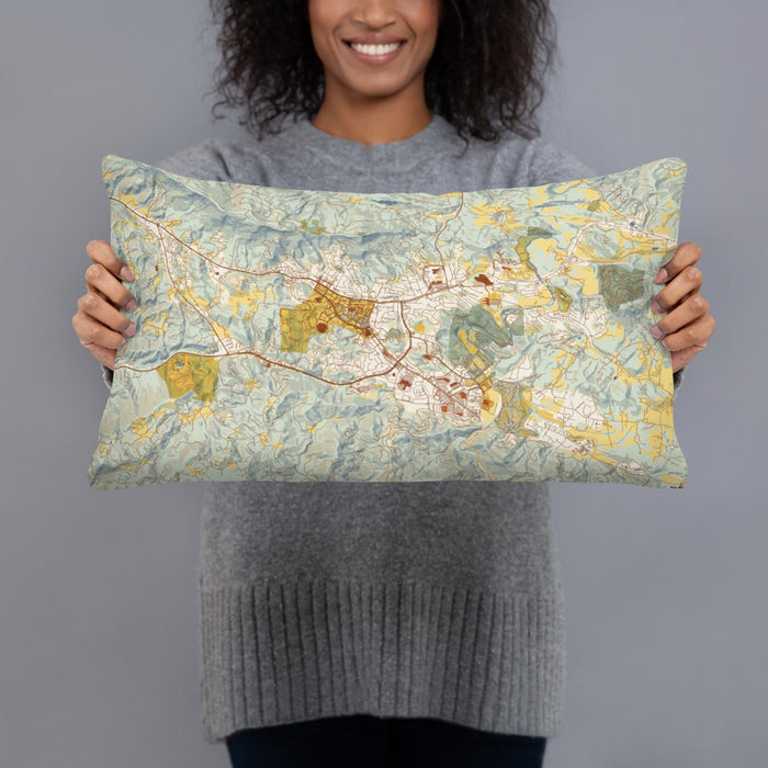 Person holding 20x12 Custom Boone North Carolina Map Throw Pillow in Woodblock