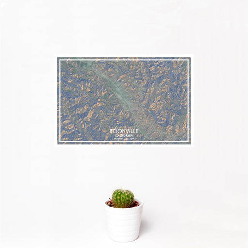 12x18 Boonville California Map Print Landscape Orientation in Afternoon Style With Small Cactus Plant in White Planter