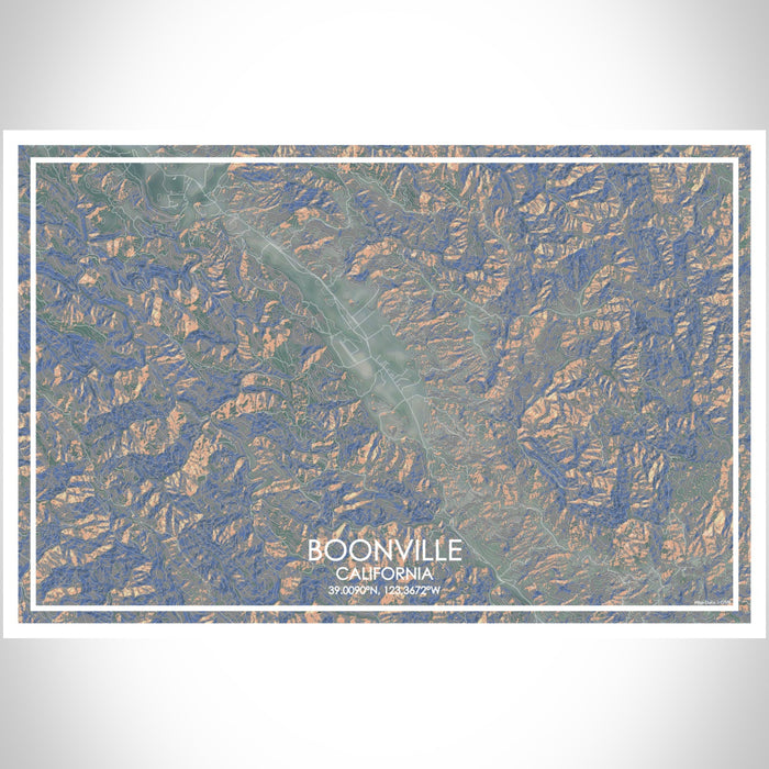 Boonville California Map Print Landscape Orientation in Afternoon Style With Shaded Background