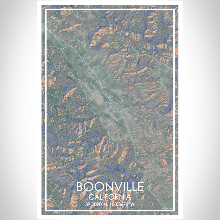 Boonville California Map Print Portrait Orientation in Afternoon Style With Shaded Background