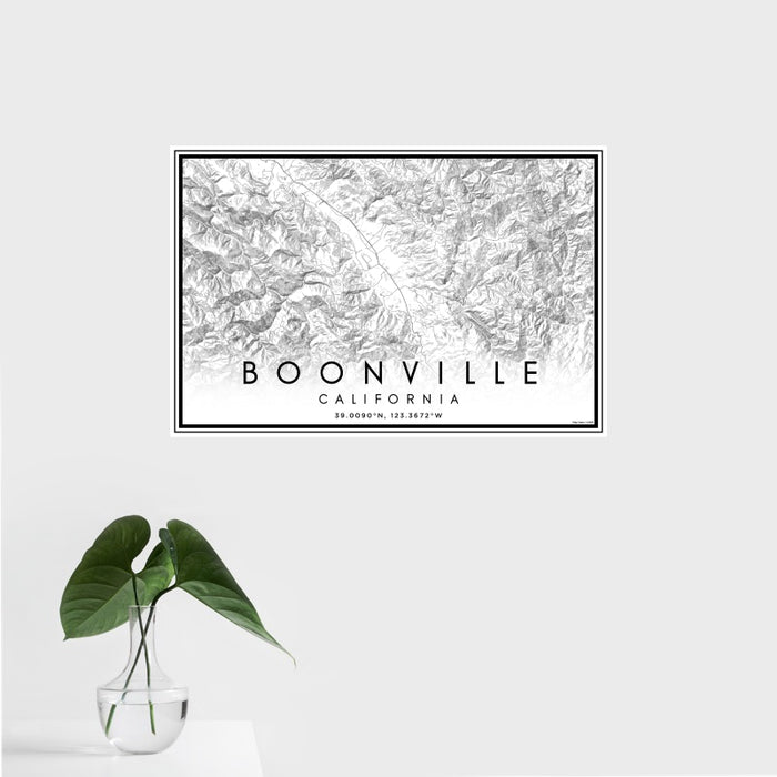 16x24 Boonville California Map Print Landscape Orientation in Classic Style With Tropical Plant Leaves in Water