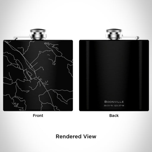 Rendered View of Boonville California Map Engraving on 6oz Stainless Steel Flask in Black