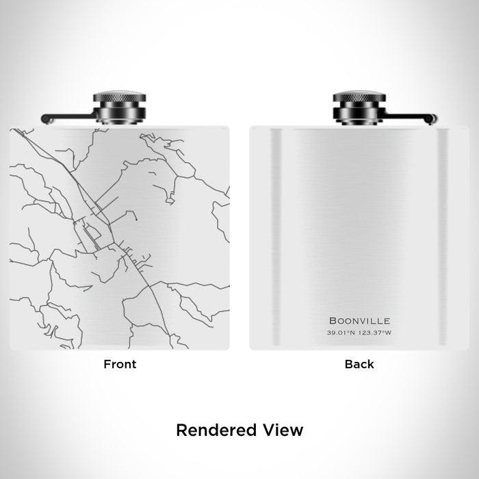 Rendered View of Boonville California Map Engraving on 6oz Stainless Steel Flask in White