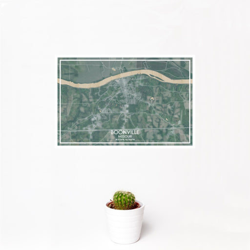 12x18 Boonville Missouri Map Print Landscape Orientation in Afternoon Style With Small Cactus Plant in White Planter