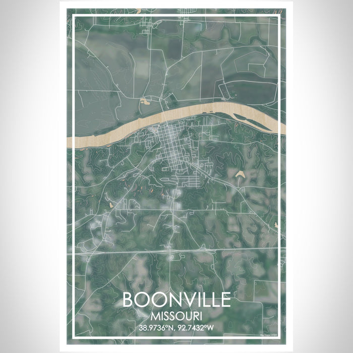 Boonville Missouri Map Print Portrait Orientation in Afternoon Style With Shaded Background