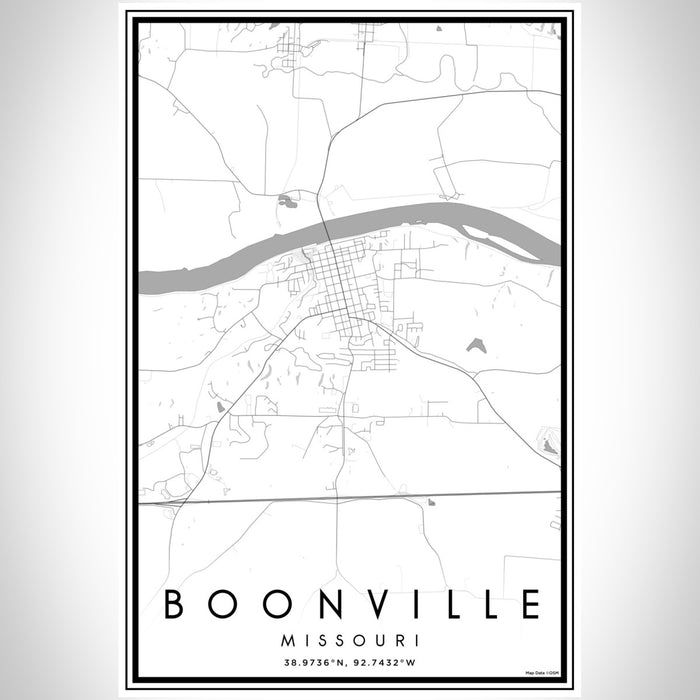 Boonville Missouri Map Print Portrait Orientation in Classic Style With Shaded Background