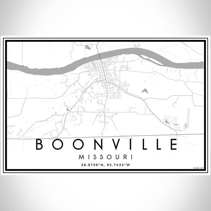 Boonville Missouri Map Print Landscape Orientation in Classic Style With Shaded Background