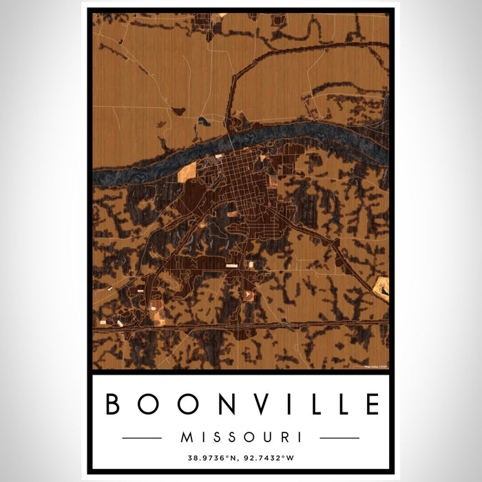 Boonville Missouri Map Print Portrait Orientation in Ember Style With Shaded Background