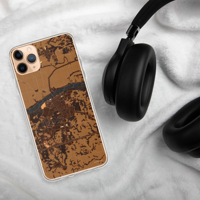 Custom Boonville Missouri Map Phone Case in Ember on Table with Black Headphones