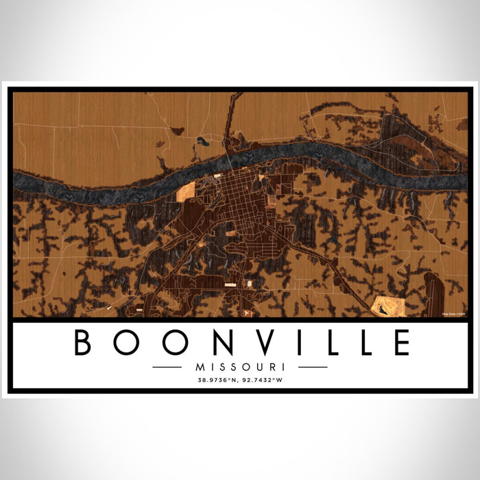 Boonville Missouri Map Print Landscape Orientation in Ember Style With Shaded Background