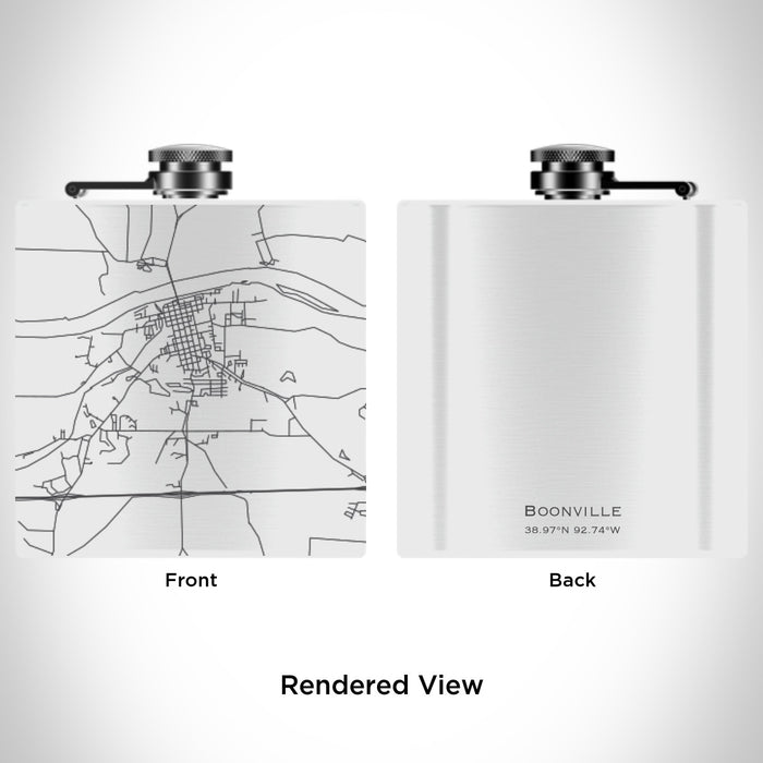 Rendered View of Boonville Missouri Map Engraving on 6oz Stainless Steel Flask in White