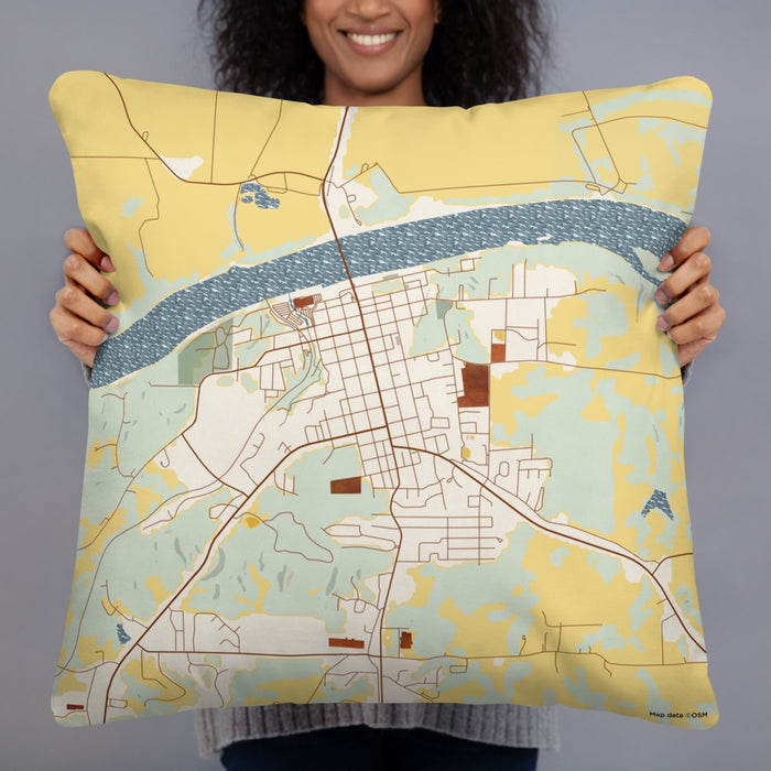 Person holding 22x22 Custom Boonville Missouri Map Throw Pillow in Woodblock