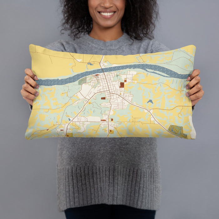 Person holding 20x12 Custom Boonville Missouri Map Throw Pillow in Woodblock