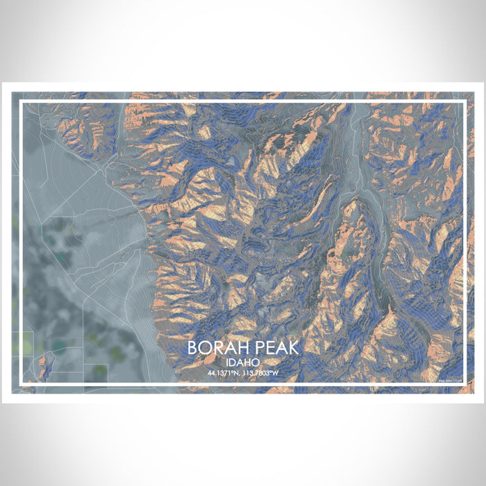 Borah Peak Idaho Map Print Landscape Orientation in Afternoon Style With Shaded Background