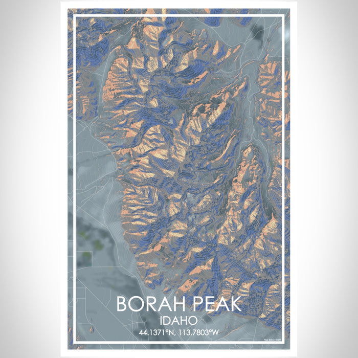 Borah Peak Idaho Map Print Portrait Orientation in Afternoon Style With Shaded Background