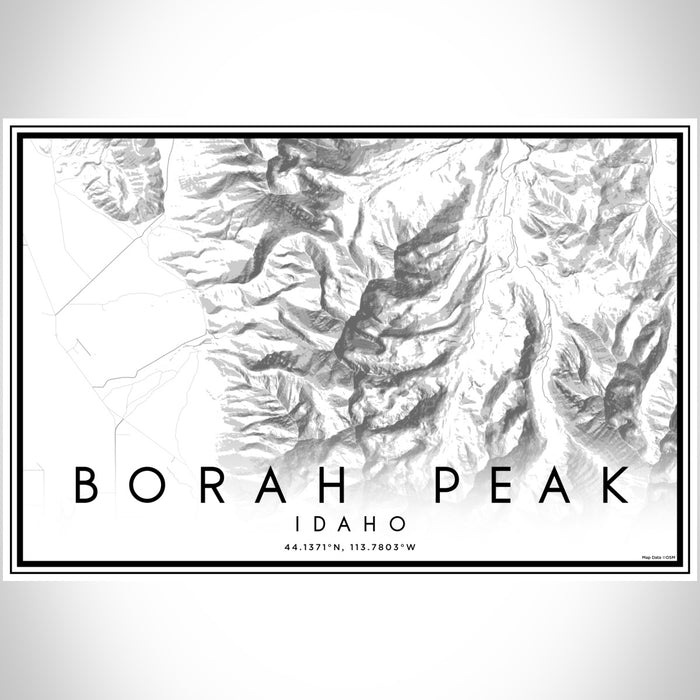 Borah Peak Idaho Map Print Landscape Orientation in Classic Style With Shaded Background