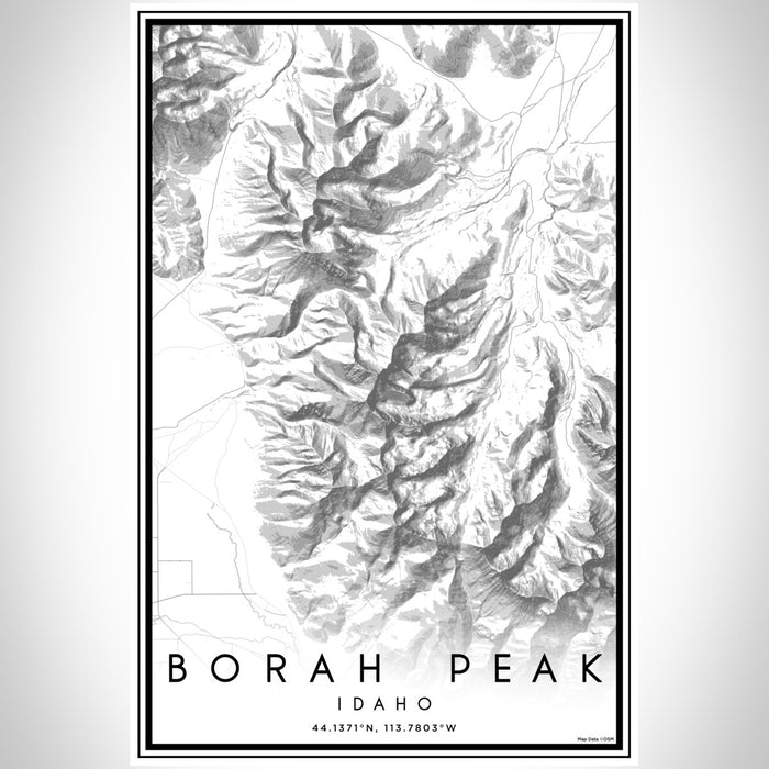 Borah Peak Idaho Map Print Portrait Orientation in Classic Style With Shaded Background