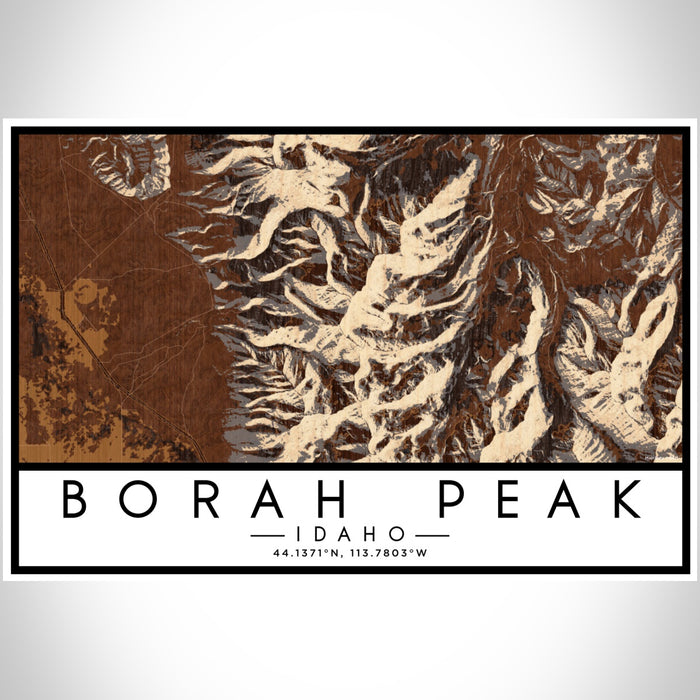 Borah Peak Idaho Map Print Landscape Orientation in Ember Style With Shaded Background