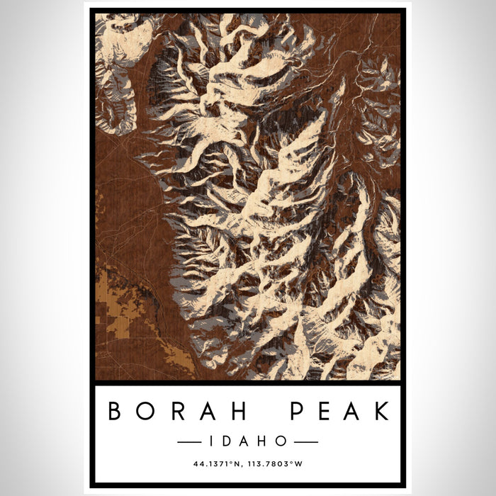 Borah Peak Idaho Map Print Portrait Orientation in Ember Style With Shaded Background