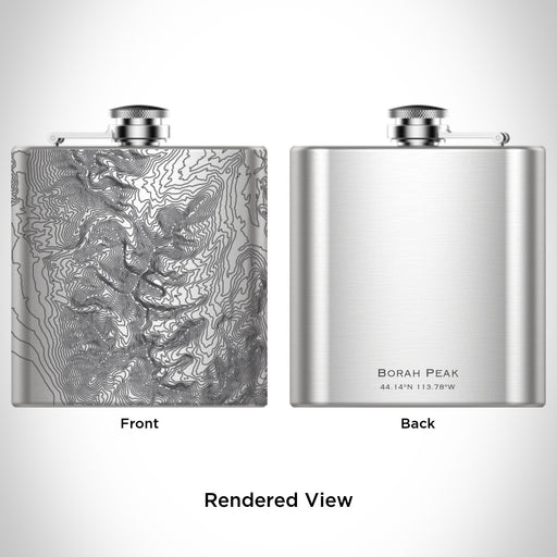 Rendered View of Borah Peak Idaho Map Engraving on 6oz Stainless Steel Flask