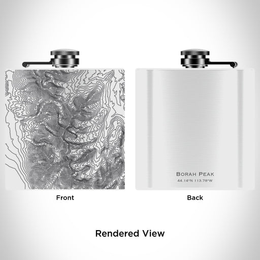 Rendered View of Borah Peak Idaho Map Engraving on 6oz Stainless Steel Flask in White