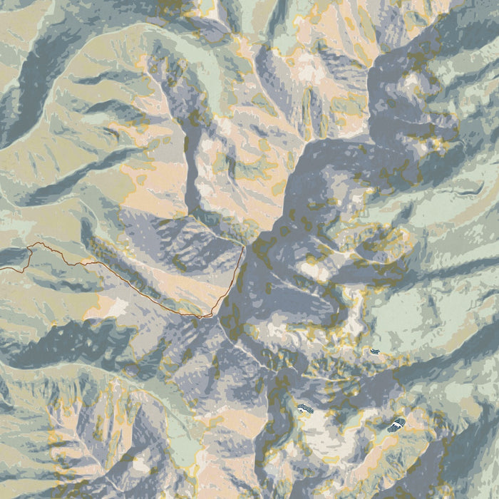 Borah Peak Idaho Map Print in Woodblock Style Zoomed In Close Up Showing Details