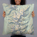 Person holding 22x22 Custom Borah Peak Idaho Map Throw Pillow in Woodblock