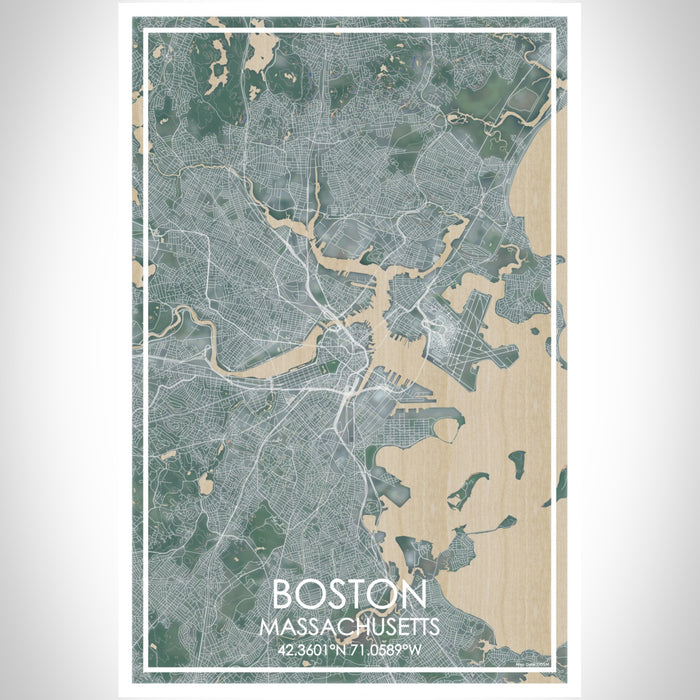 Boston Massachusetts Map Print Portrait Orientation in Afternoon Style With Shaded Background