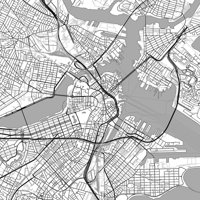 Boston Massachusetts Map Print in Classic Style Zoomed In Close Up Showing Details