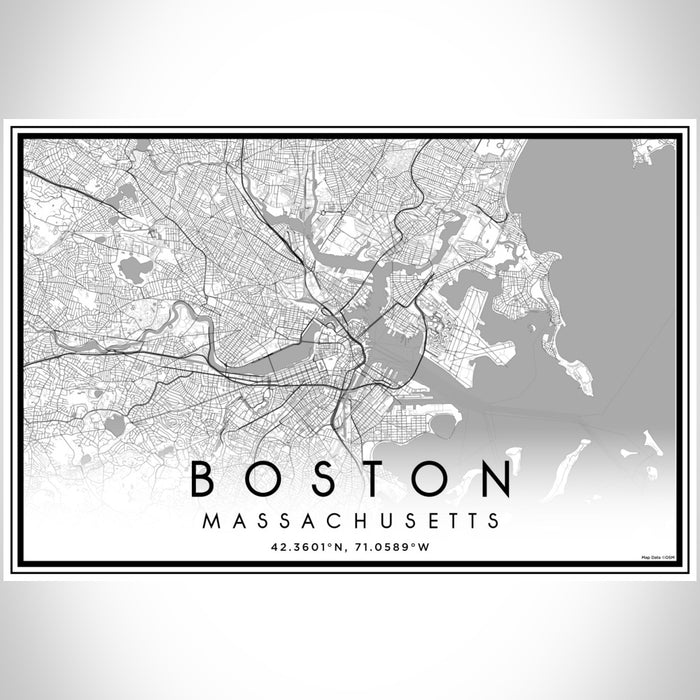 Boston Massachusetts Map Print Landscape Orientation in Classic Style With Shaded Background