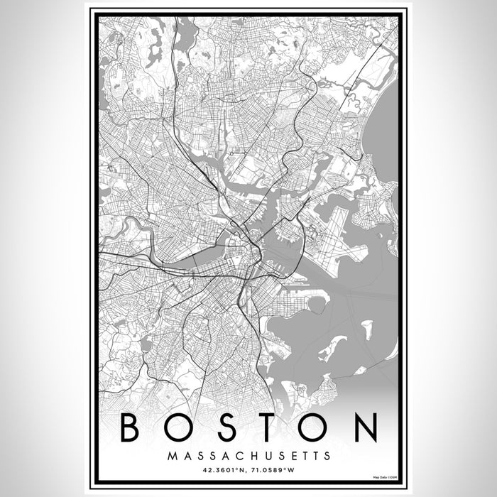 Boston Massachusetts Map Print Portrait Orientation in Classic Style With Shaded Background