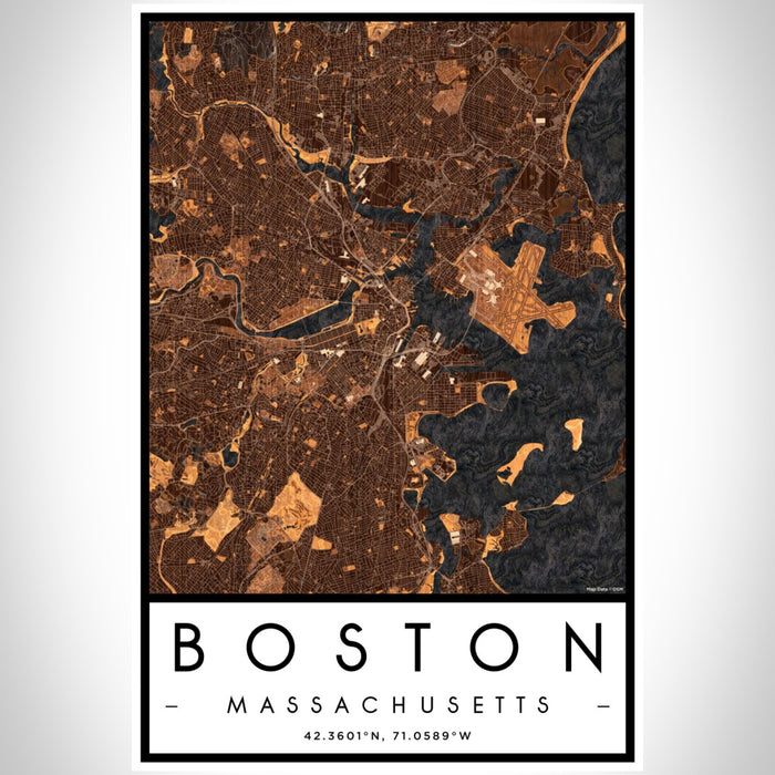 Boston Massachusetts Map Print Portrait Orientation in Ember Style With Shaded Background