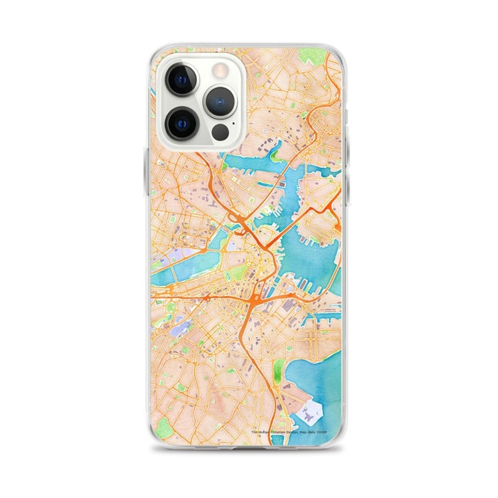 Custom Boston Massachusetts Map iPhone 12 Pro Max Phone Case in Watercolor