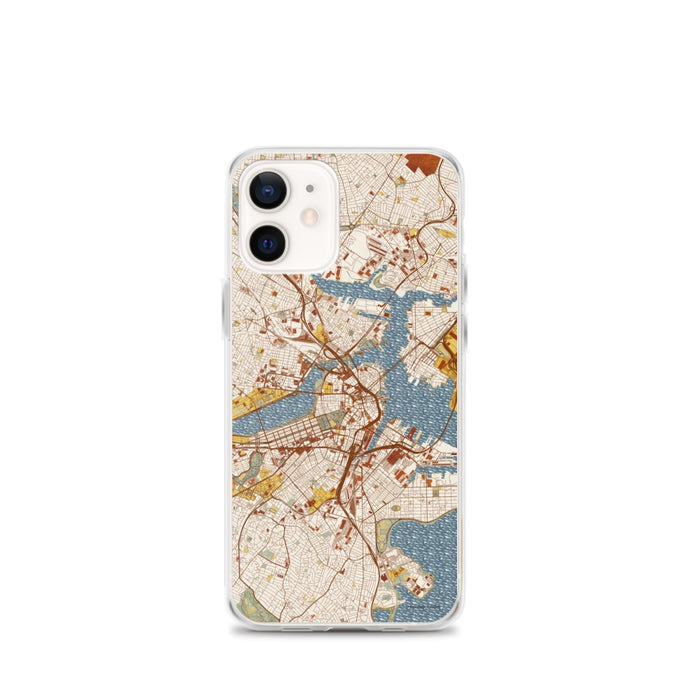Custom Boston Massachusetts Map iPhone 12 mini Phone Case in Woodblock