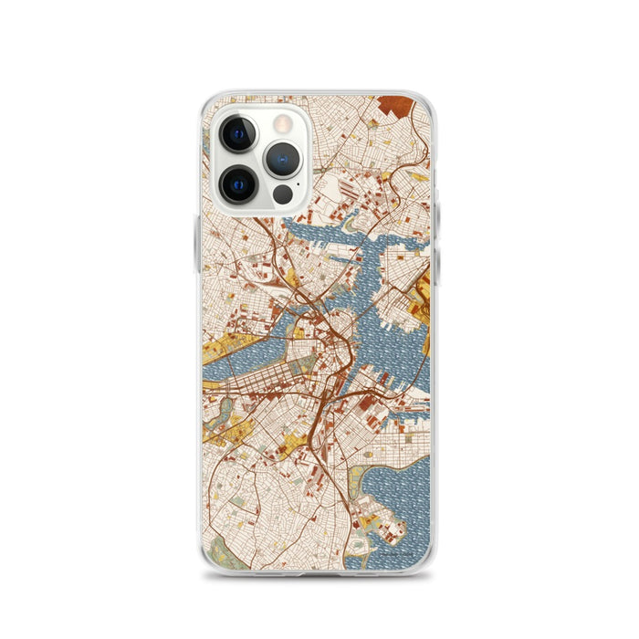 Custom Boston Massachusetts Map iPhone 12 Pro Phone Case in Woodblock