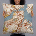 Person holding 22x22 Custom Boston Massachusetts Map Throw Pillow in Woodblock