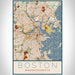 Boston Massachusetts Map Print Portrait Orientation in Woodblock Style With Shaded Background