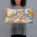 Person holding 20x12 Custom Boston Massachusetts Map Throw Pillow in Woodblock