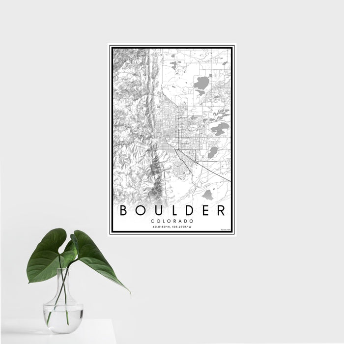 16x24 Boulder Colorado Map Print Portrait Orientation in Classic Style With Tropical Plant Leaves in Water