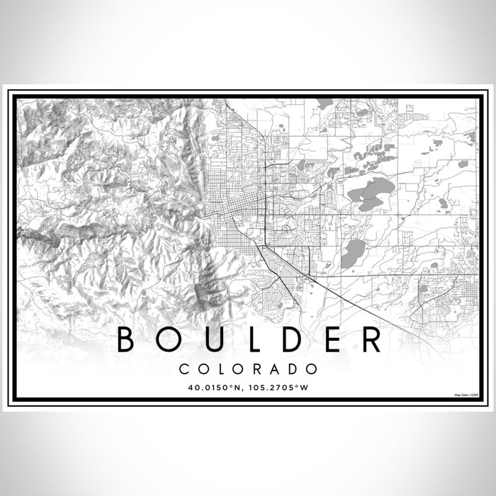 Boulder Colorado Map Print Landscape Orientation in Classic Style With Shaded Background