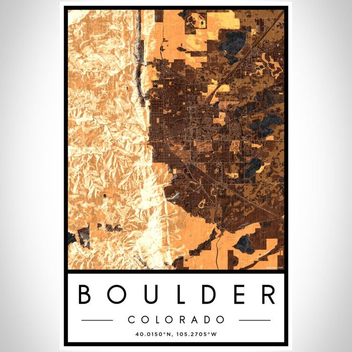Boulder Colorado Map Print Portrait Orientation in Ember Style With Shaded Background