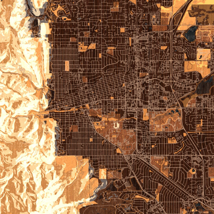 Boulder Colorado Map Print in Ember Style Zoomed In Close Up Showing Details