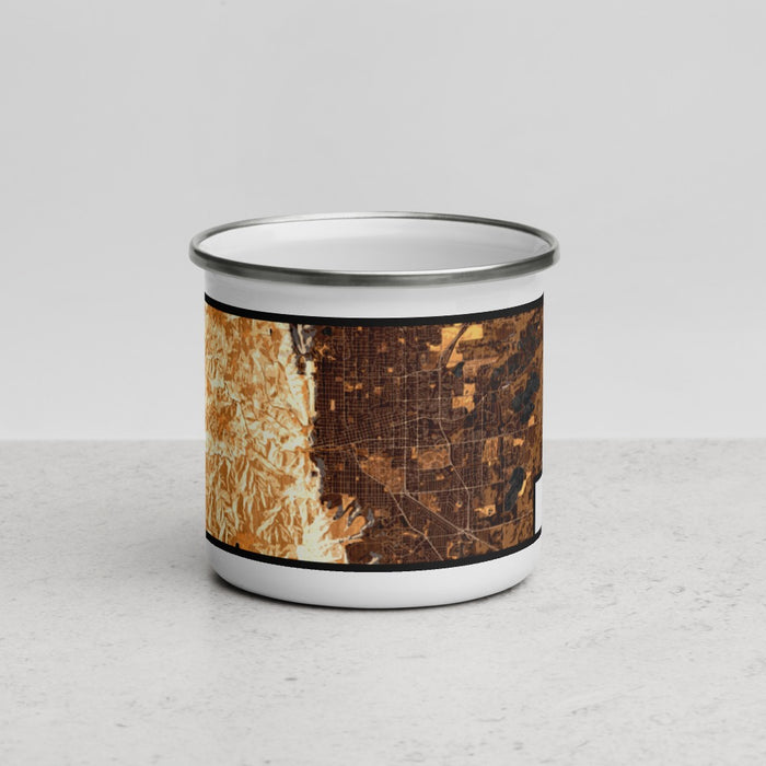 Front View Custom Boulder Colorado Map Enamel Mug in Ember