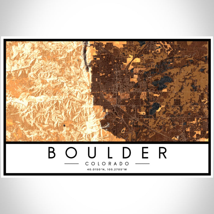 Boulder Colorado Map Print Landscape Orientation in Ember Style With Shaded Background